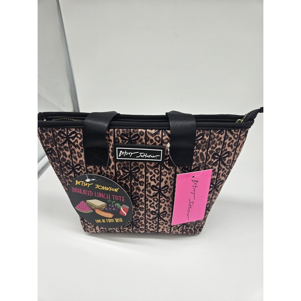 Betsey Johnson Leopard Bow Insulated Lunch Tote Bag Black Multi TBJ-0460 NEW